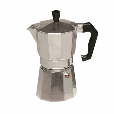 KRÜGER Espressokocher 501 | Espressokanne Aluminium 3 Tassen | 8-eckig | schwarzer Kunststoffgriff | silber