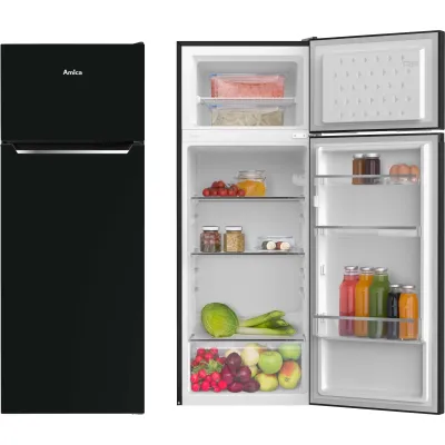 Amica Kühl-Gefrierkombination DT 374 160 SW | 211 L | 144 cm | Abtauautomatik | FrostControl | LED | E | Schwarz