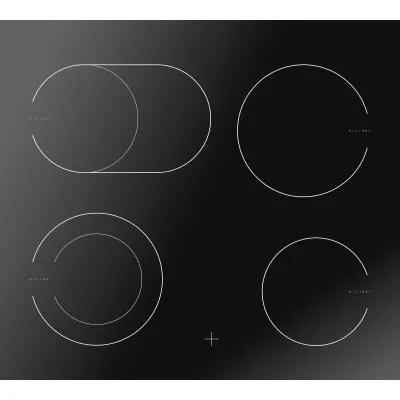 ElectronicPartner Glaskeramikkochfeld EC 742 100 C | 60 cm | 4 Kochzonen | Bräterzone | rahmenlos | Schwarz