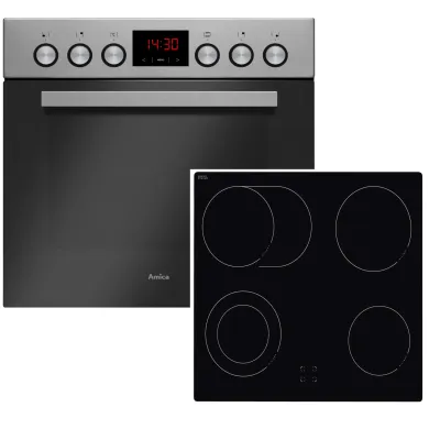 Amica Einbau-Herdset EHC 934 001 E | Backofen 65l | Glaskeramik-Kochfeld | Umluft | Steam Clean | Edelstahl/Schwarz