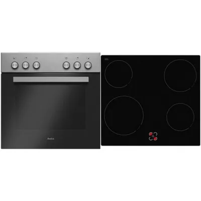 Amica Einbau-Herdset EHC 933 041 E | Glaskeramik-Kochfeld | Umluft | Steam Clean | 62l Backofen | Edelstahl/Schwarz