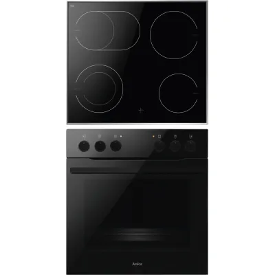 Amica Einbau-Herdset EHCX 933 000 S | Glaskeramik-Kochfeld 60cm | 77l Backofen | Steam Clean | Umluft | schwarz