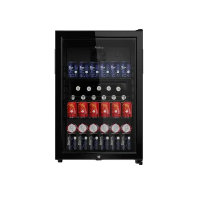 Amica Getränkekühlschrank FK 341151 S | 118L | Glastür UV-Schutz | LED-Beleuchtung | Türschloss | Schwarz | 84x54,5x54cm