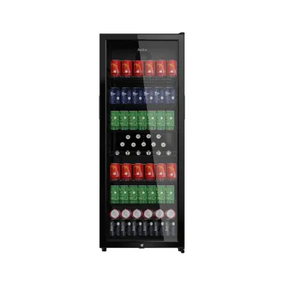 Amica Getränkekühlschrank FK 344150S | 237 L | Glastür UV-Schutz | LED Beleuchtung | 141x54,5x54 cm | Schwarz