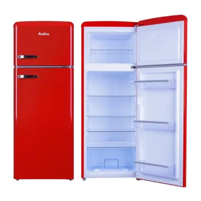 Amica Kühl-Gefrierkombination KGC 15630 R | Retro Kühlschrank mit Gefrierfach | 206l | 144x55x61,5cm | EEK E | rot