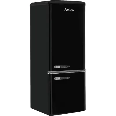 Amica Kühl-Gefrierkombination KGCR 384 150 S | Retro Design | Schwarz | 191L | Energieklasse E | LED | 145x55x61,5 cm