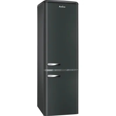 Amica Kühl-Gefrierkombination KGCR 387 100 MS | Retro Design | 244 Liter | LED | 181 cm | Energieklasse E | matt schwarz