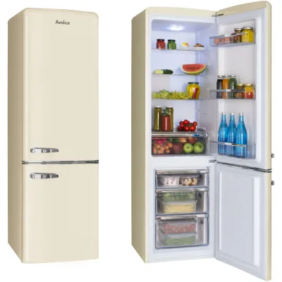 Amica Kühl-Gefrierkombination KGCR 387 101 B | Retro Design | 244l | 181x55x61,5cm | LED | Energieklasse D | beige