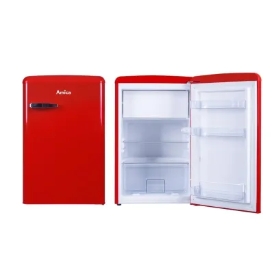 Amica Retro Kühlschrank KS 15610 R | Tischkühlschrank mit Gefrierfach | 108L | 86x55x61,5cm | EEK E | rot