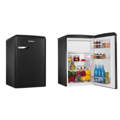 Amica Standkühlschrank KS 15617 MS | Retro Design | 108L | Gefrierfach | LED | Abtauautomatik | matt schwarz