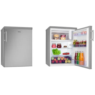 Amica Kühlschrank mit Gefrierfach KS 361 115 E | Tischkühlschrank 136 l | 85 cm Höhe | Edelstahloptik | LED | EEK D