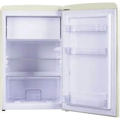 Amica Tischkühlschrank KSR 361 160 B | Retro Kühlschrank mit Gefrierfach 108l | LED | 88cm | Energieklasse D | beige