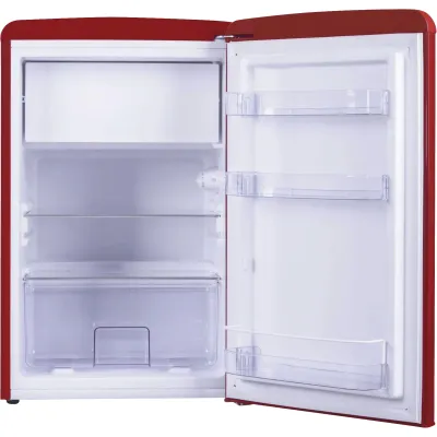 Amica Kühlschrank mit Gefrierfach KSR 361 160 R | Retro Design | 108 l | LED-Beleuchtung | Energieklasse D | Rot
