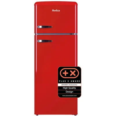 Amica Kühl-Gefrierkombination DTR 374 190 R | Retro Design | 206 l | 144 cm hoch | Energieeffizienz D | rot