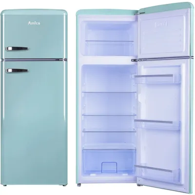 Amica Kühl-Gefrierkombination DTR 374 190 T | 206L | Retro Design | Gefrierfach oben | EEK D | 144x55x62cm | ice blue