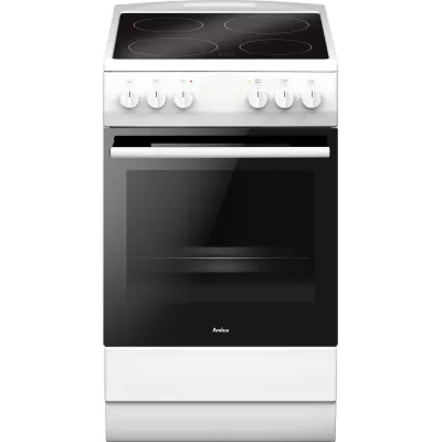 AMICA Standherd SHC 903 010 W | Glaskeramik-Kochfeld | 4 Kochzonen | 68L Backofen | Energieeffizienz A | 50cm | Weiß
