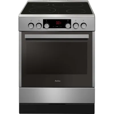 Amica SHC 914 100 E Standherd | 60cm | Glaskeramik | 4 Kochzonen | 65l Backofen | Edelstahl | A | silber