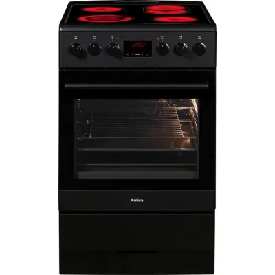 Amica Standherd SHC 11503 SM | 50 cm | Glaskeramik | 4 Kochzonen | 65 l | 2fach Teleskopauszug | Schwarz-Matt