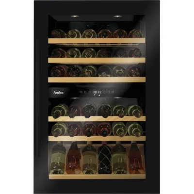 Amica Einbau-Weintemperierschrank WK 341 220 S | 2 Zonen | 58 Flaschen | 134 l | LED | Holzablagen | Schwarz
