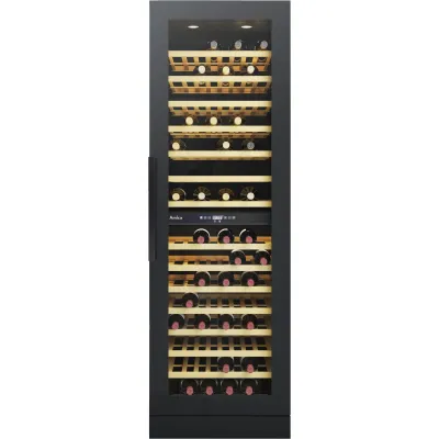 Amica Weintemperierschrank WK 348 100 S | 338 l | 2 Temperaturzonen | 14 Holzböden | LED | Glastür UV-Schutz | Schwarz