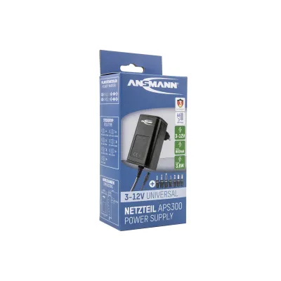 Ansmann Universal Netzteil APS 300 | 3–12 V DC | 3,6 W | 7 Adapter | spannungsstabilisiert | kurzschlussfest | schwarz
