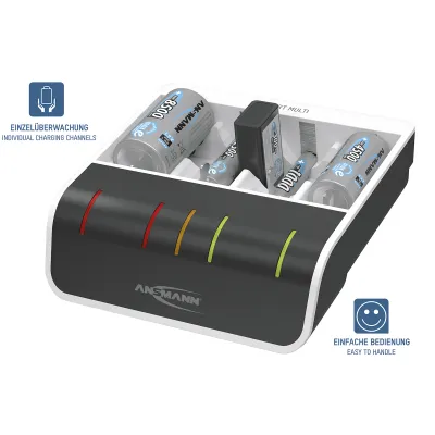 Ansmann Akku-Ladegerät Comfort Multi | NiMH AA AAA C D 9V | Schnellladefunktion | USB | weiß/schwarz