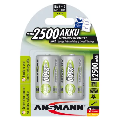 Ansmann Akku Baby C 2500mAh NiMH | 2er Blister 1,2V | maxE geringe Selbstentladung | wiederaufladbar | silber | 5030912