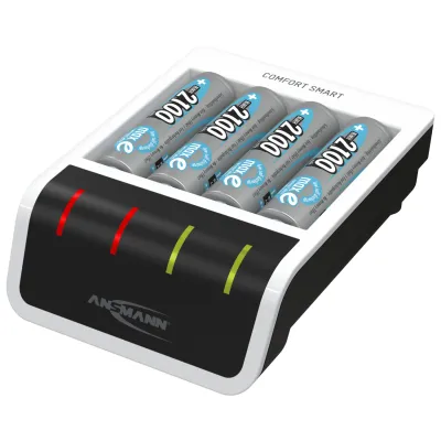 Ansmann Ladegerät Comfort Smart 146543 | Schnellladegerät USB für 1-4 AA/AAA NiMH Akkus | inkl. 4x AA 2100mAh | weiß