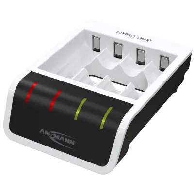 Ansmann Ladegerät Comfort Smart 1001-0092 | Schnellladegerät AA/AAA NiMH Akkus | USB | 4-fach | Weiß/Schwarz