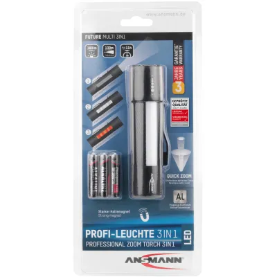 Ansmann LED Taschenlampe Future Multi 3in1 | fokussierbar | 180 Lumen | Magnet | 3x AAA inkl. | schwarz