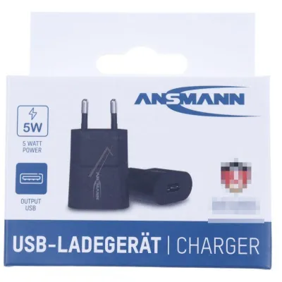 Ansmann USB Ladegerät Home Charger HC105 1001-0108 | 1x USB-A | 1000mA 5W | intelligente Ladesteuerung | schwarz