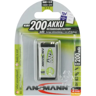 Ansmann Akku 9V Block maxE 5035342 | NiMH wiederaufladbar | 200mAh | geringe Selbstentladung | vorgeladen | 1 Stück