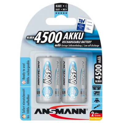 Ansmann Akku Baby C NiMH 1,2V 4500mAh 2er Blister | maxE Technologie | vorgeladen | geringe Selbstentladung