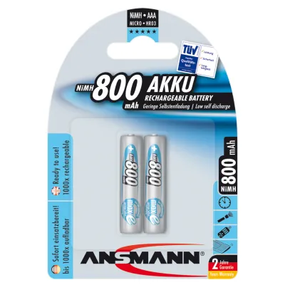 Ansmann Akku Micro AAA maxE 800mAh NiMH | vorgeladen | geringe Selbstentladung | 2er Blister | wiederaufladbar