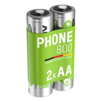 Ansmann Akku Mignon AA 800mAh 5030902 | NiMH DECT Telefon Akku | geringe Selbstentladung | 2er Blister | silber