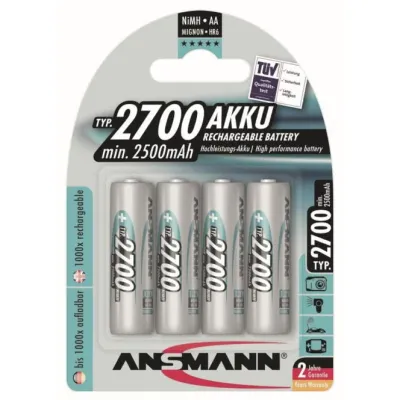 Ansmann Akku NiMH A2700AAB4 5030842 | Mignon AA 2700mAh 1,2V | 4er Blister | wiederaufladbar | hohe Kapazität | silber