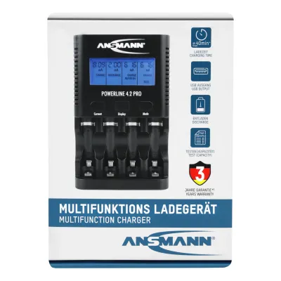 Ansmann Powerline 4.2 Pro Ladegerät | Schnellladegerät AA/AAA NiMH | 4 Fächer | USB | Entladefunktion