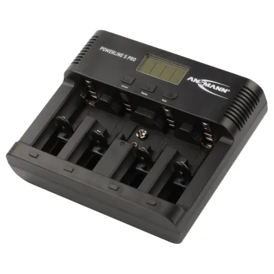 Ansmann Akku-Ladegerät Powerline 5 Pro | Schnellladegerät NiMH/NiCd AA AAA C D 9V | USB | Entladefunktion | Schwarz