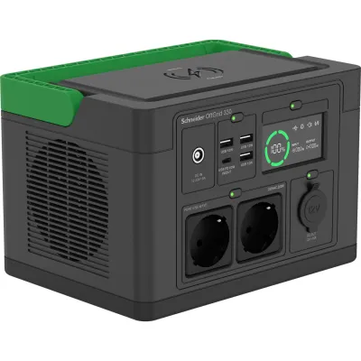 Schneider Electric Powerstation PPS330-GR | tragbarer Batteriespeicher 332Wh 1kW | Lithium-Ionen | 230V | Schwarz/Grün