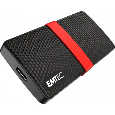 EMTEC X200 Externe SSD 1TB | USB-C 3.1 Gen 1 | 450MB/s Lesen | 420MB/s Schreiben | tragbar | stoßfest | schwarz/rot