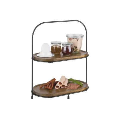 APS Etagere 2-stufig ALL-ROUNDER 30336 | Serviergestell mit 2 Körben & Akazienholz | Metall schwarz | 31x17x37,5 cm