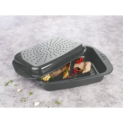 CHG Aroma-Bräter 3478 | Bräter mit Deckel | Emaille, 39x28x7 cm | schnittfest | Backofen & Grill | spülmaschinengeeignet