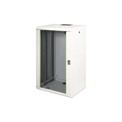 DIGITUS Wandgehäuse DN-19 20-U | 20HE 19 Zoll Netzwerkschrank | 998x600x450mm | Glasfronttür | abschließbar | RAL 7035