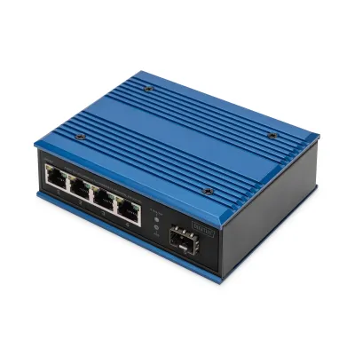 DIGITUS Netzwerk Switch DN-651135 | 4+1 Port Gigabit PoE+ | 4x RJ45 | 1x SFP | DIN-Schiene | Industriequalität