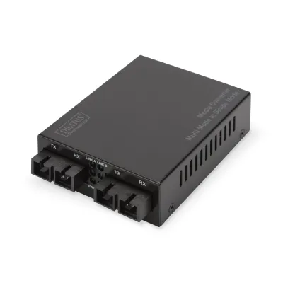 DIGITUS Medienkonverter DN-82124 | Gigabit Multimode zu Singlemode | SC/SC | 850nm/1310nm | bis 20km | Schwarz