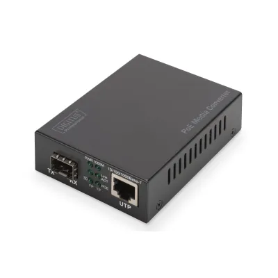 DIGITUS Gigabit PoE+ Medienkonverter DN-82140 | RJ45/SFP offen | 802.3at | 30W | ohne SFP Modul | Einzelgerät