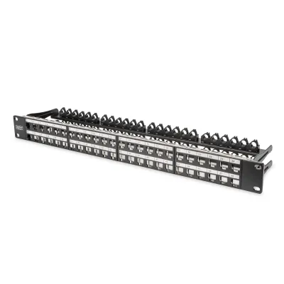 DIGITUS Patch Panel DN-91424 | 48-Port Keystone modular geschirmt | 1HE 19 Zoll Rackmount | RJ45 | schwarz RAL 9005