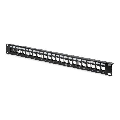 DIGITUS Patchpanel DN-91411 | 24-Port modular geschirmt | 1HE 19 Zoll Rackmount | RJ45 Keystone | Stahl schwarz RAL 9005