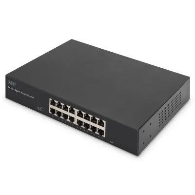 DIGITUS Netzwerk Switch DN-80112-2 | 16-Port Gigabit Unmanaged | 19 Zoll Rackmount | VLAN & CCTV | lüfterlos | schwarz