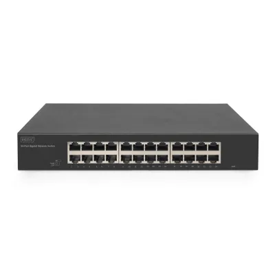 DIGITUS Netzwerk Switch DN-80113-2 | 24-Port Gigabit Ethernet | unmanaged | 19 Zoll Rackmount | lüfterlos | Schwarz